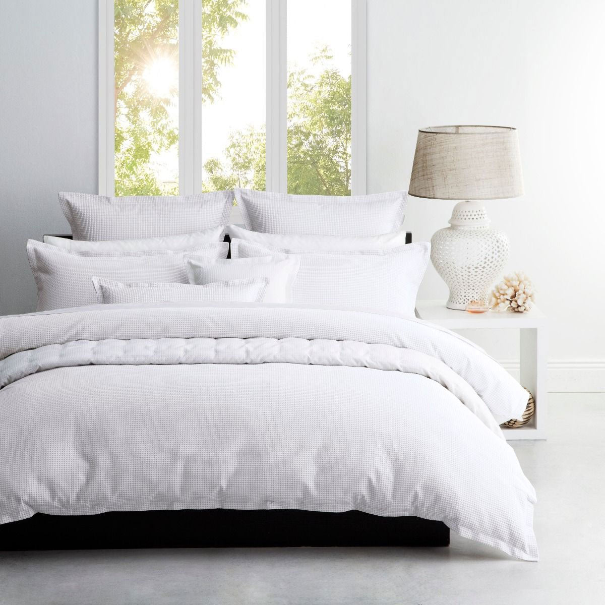 Platinum Collection Ascot White Waffle Quilt Cover Set Double