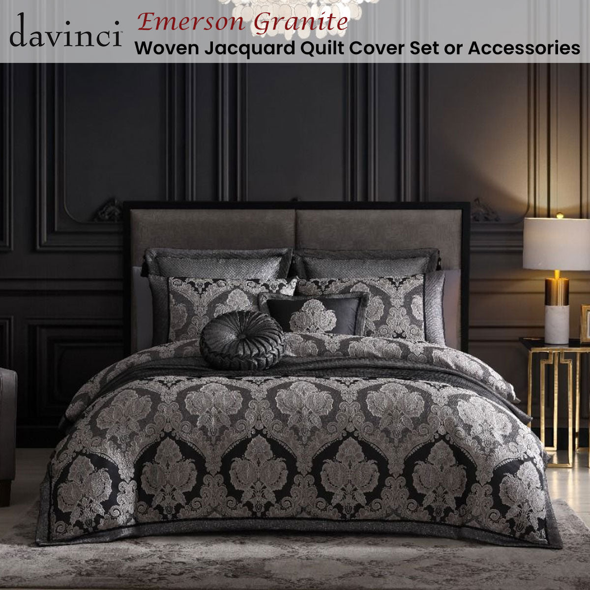 Emerson Granite Woven Jacquard Quilt Cover Set Queen