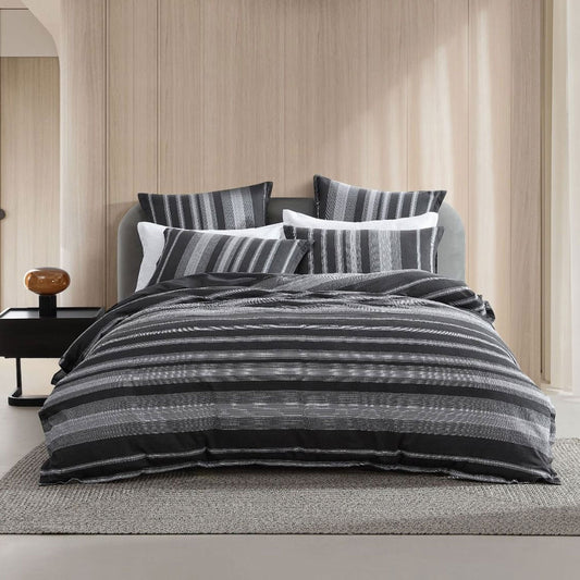 Platinum Collection Hunter Charcoal 100% Cotton Seersucker Quilt Cover Set Super King