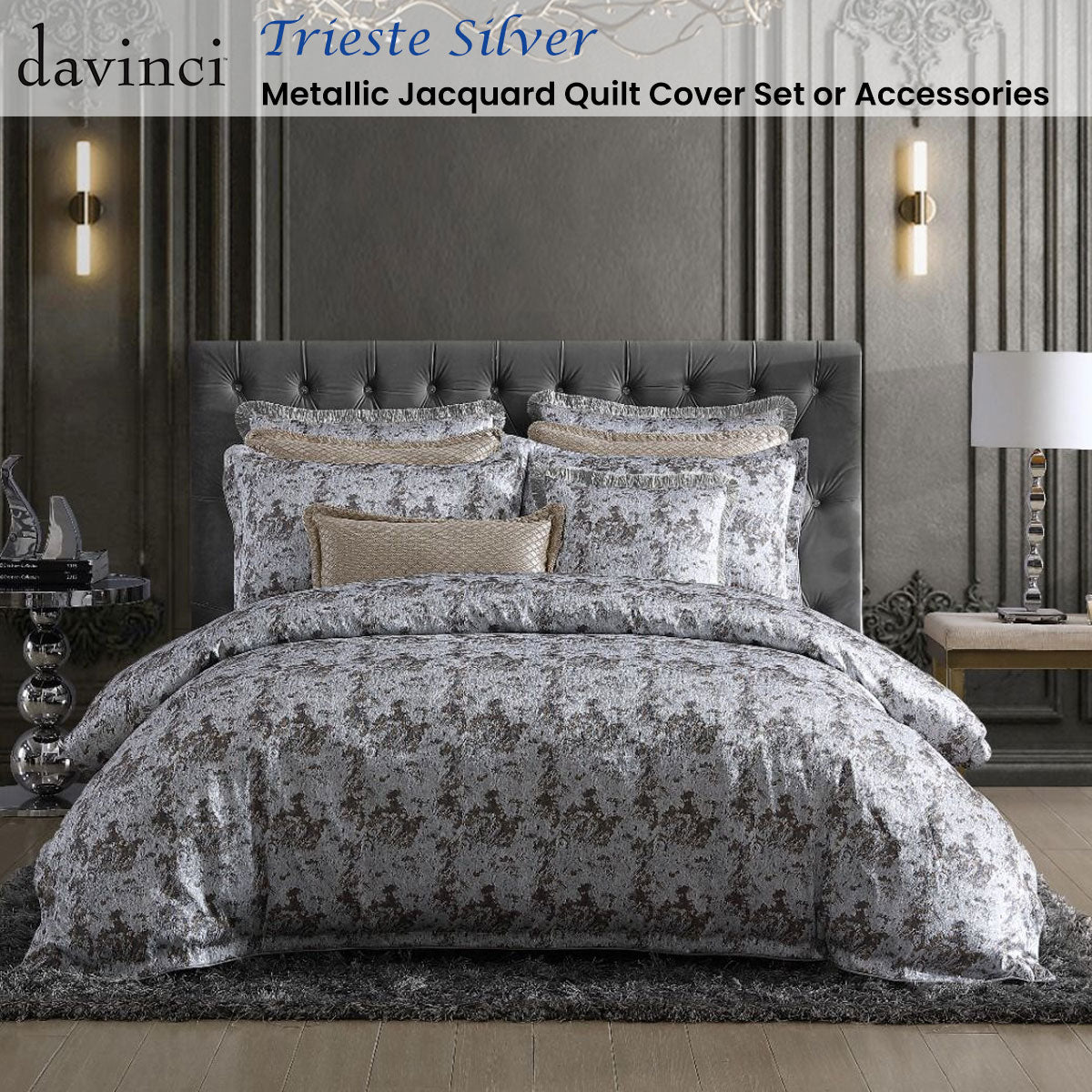 Trieste Silver Yarn-dyed Metallic Jacquard Quilt Cover Set King