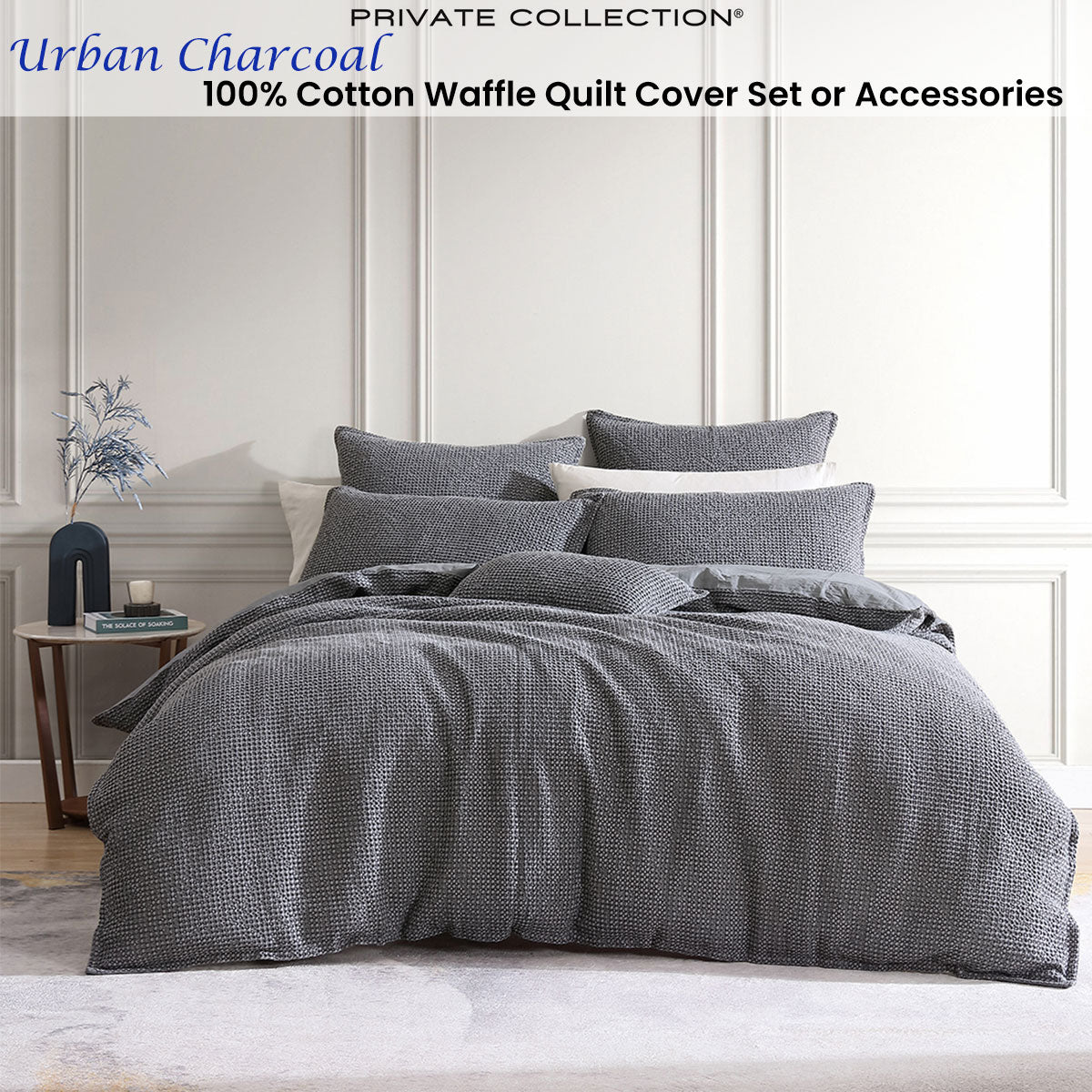 Private Collection Urban Charcoal 100% Cotton Waffle Quilt Cover Set King