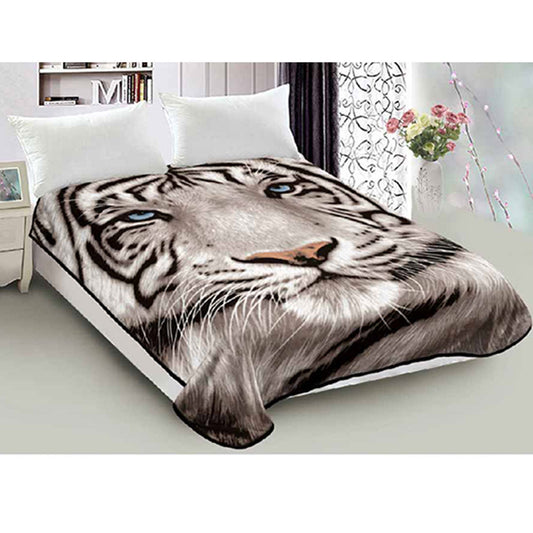 800GSM Luxury Reversible Animal Pattern Mink Blanket Queen 200 x 240 cm Blue-eyed Tiger