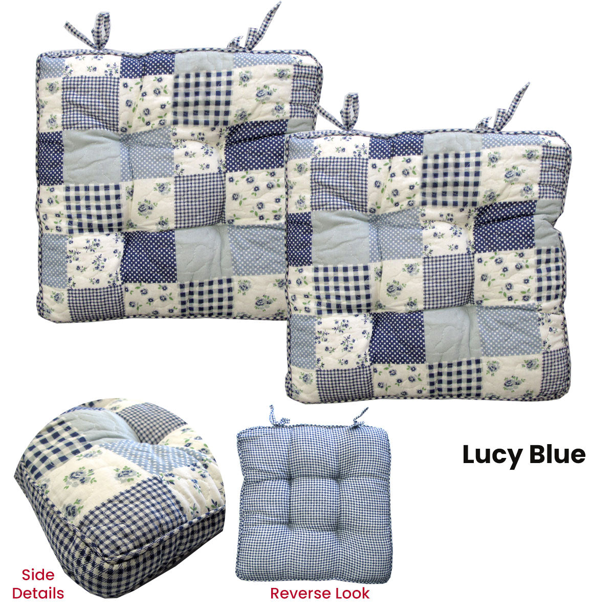 Lylac Homeware Petal Delights Set of 2 Cotton Chair Pads Lucy Blue