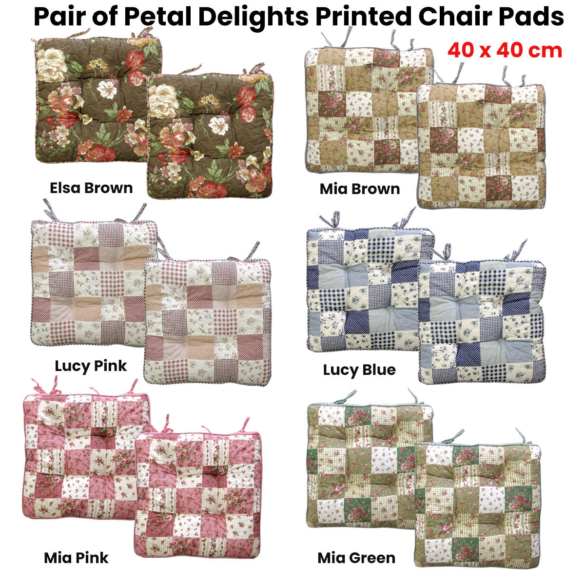 Lylac Homeware Petal Delights Set of 2 Cotton Chair Pads Lucy Blue