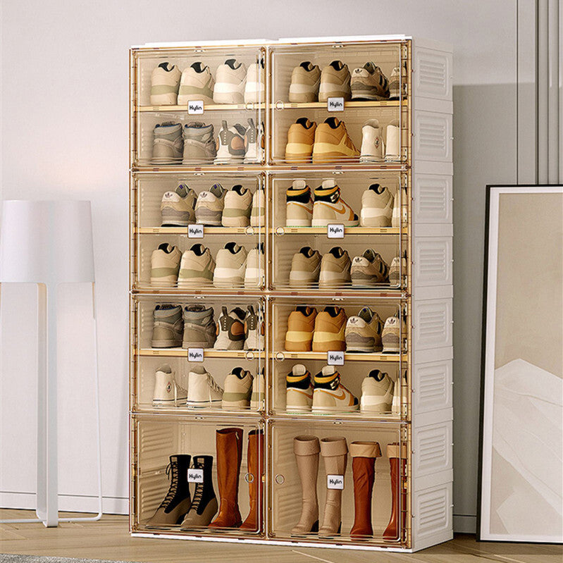 Kylin Cubes Storage Folding Shoe Cabinet With 1 Column & 5 Grids & 3 Brown Door