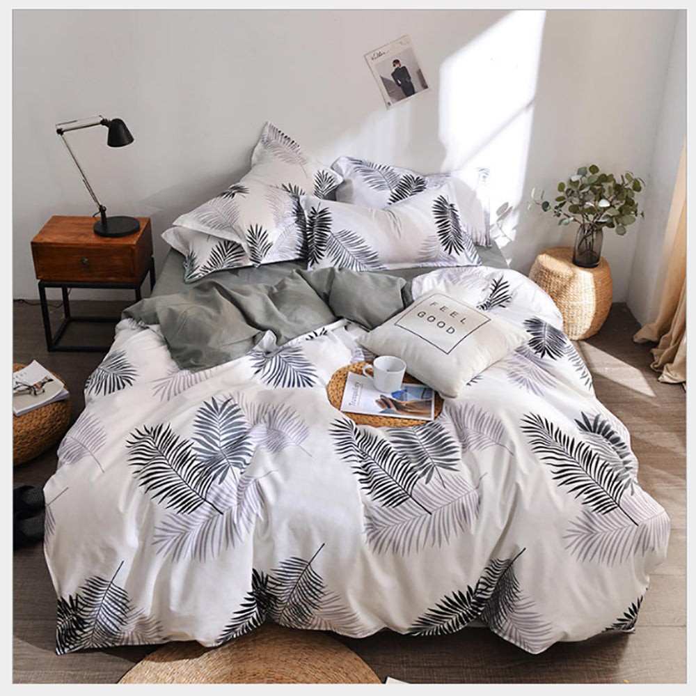 Bedding Set Palm Leaves Pattern Aloe Cotton Flat Sheet Quilt Cover Pillowcases 4pcs King