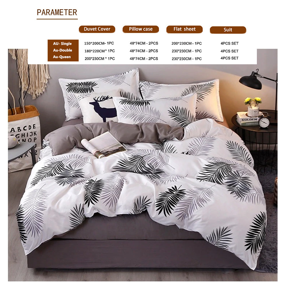 Bedding Set Palm Leaves Pattern Aloe Cotton Flat Sheet Quilt Cover Pillowcases 4pcs King