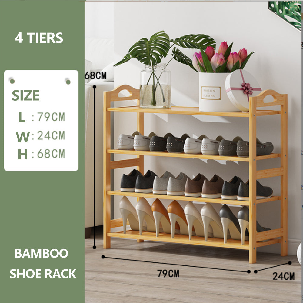 Multi-layers Bamboo Shoe Rack Storage Organizer Wooden Flower Stand Shelf(3 Layers)