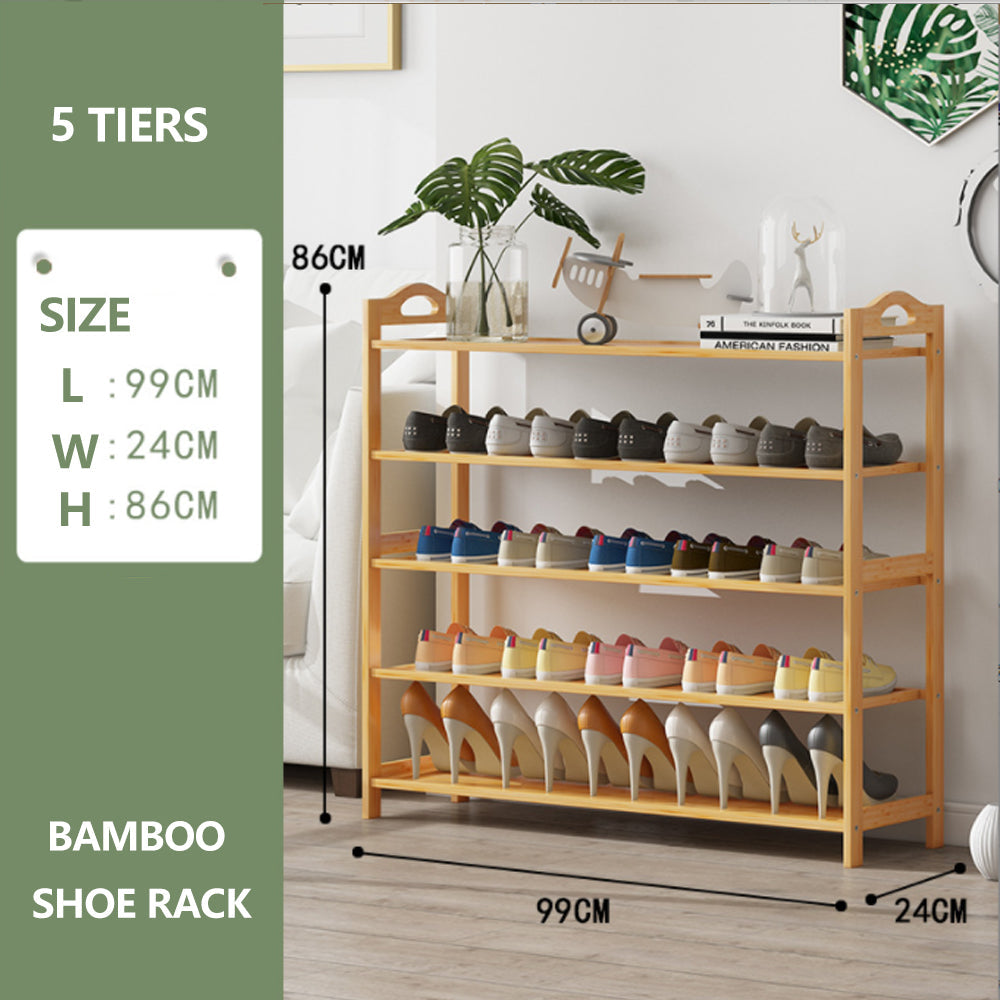 Multi-layers Bamboo Shoe Rack Storage Organizer Wooden Flower Stand Shelf(3 Layers)