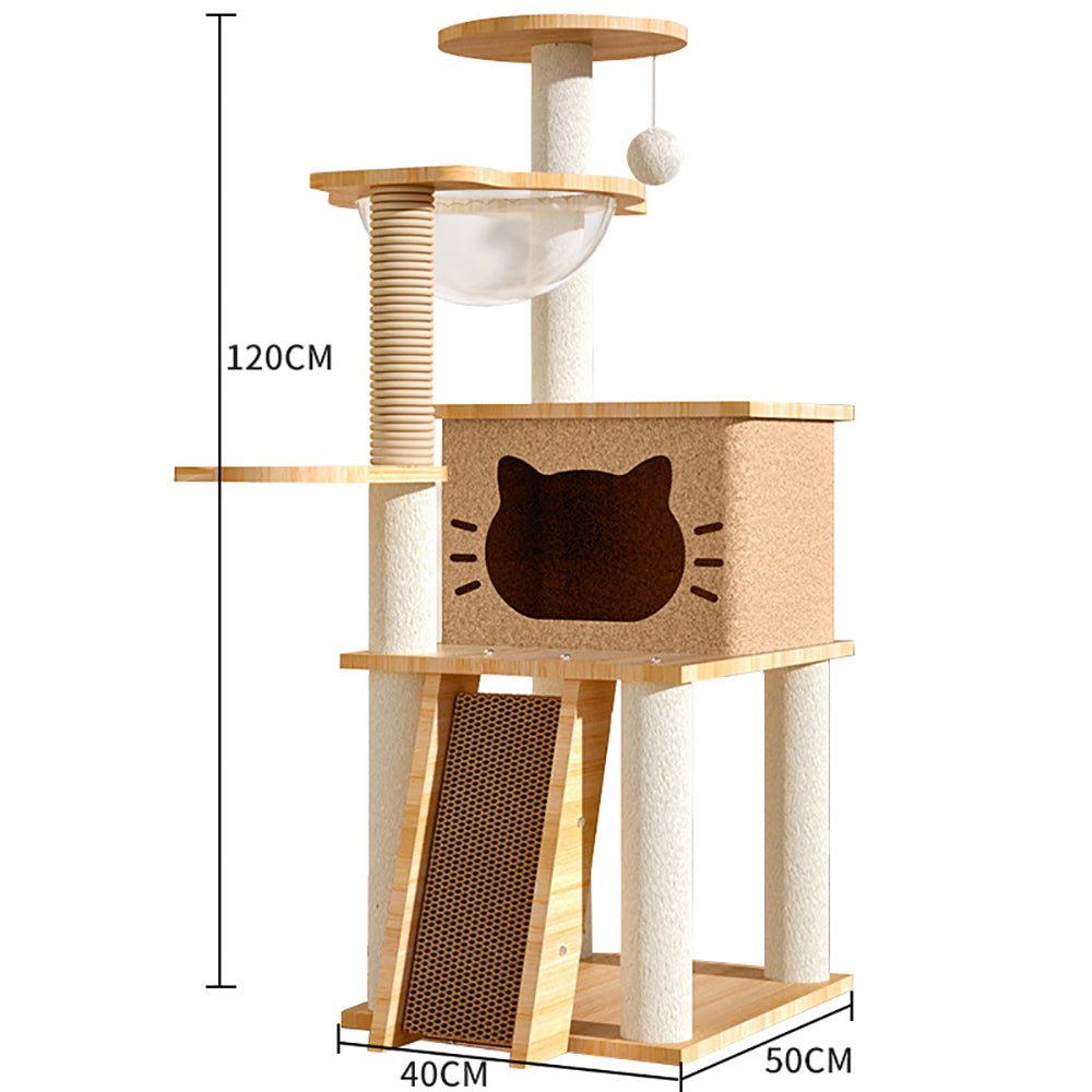 Cat Scratcher Bed Tower with Hammock Climbing Flower Tree Condo Ladder 120cm(Light Grey)