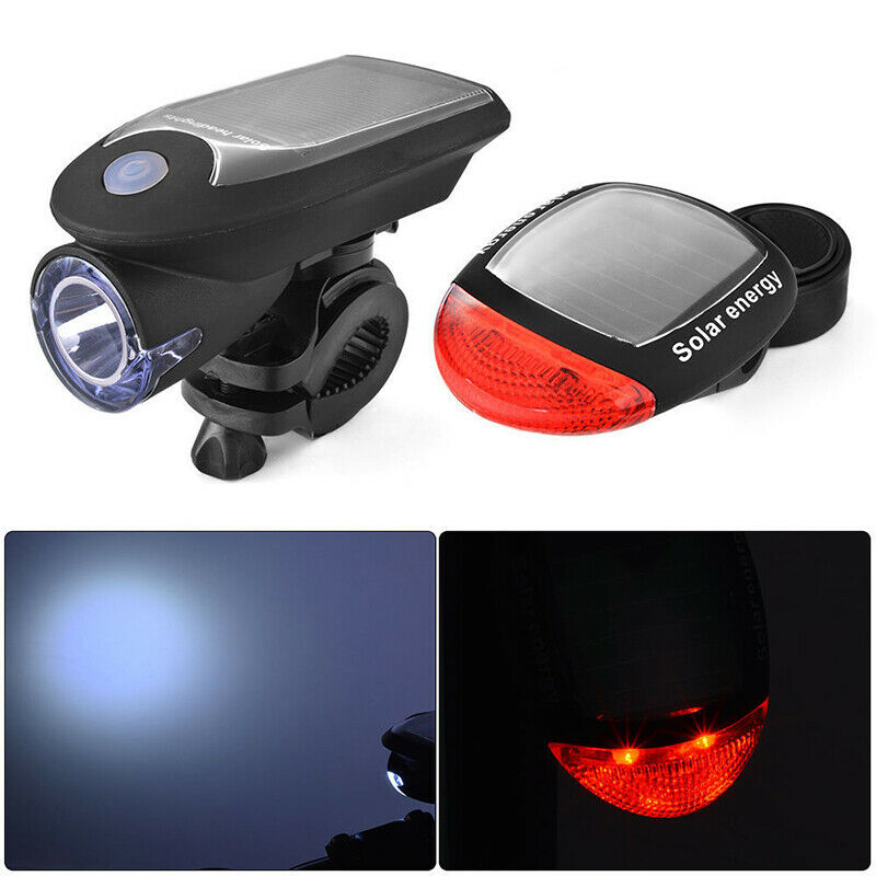 Solar Powered Bicycle Cycling Bike LED Headlight + Rear Tail Light Lamp LED with Gift Box