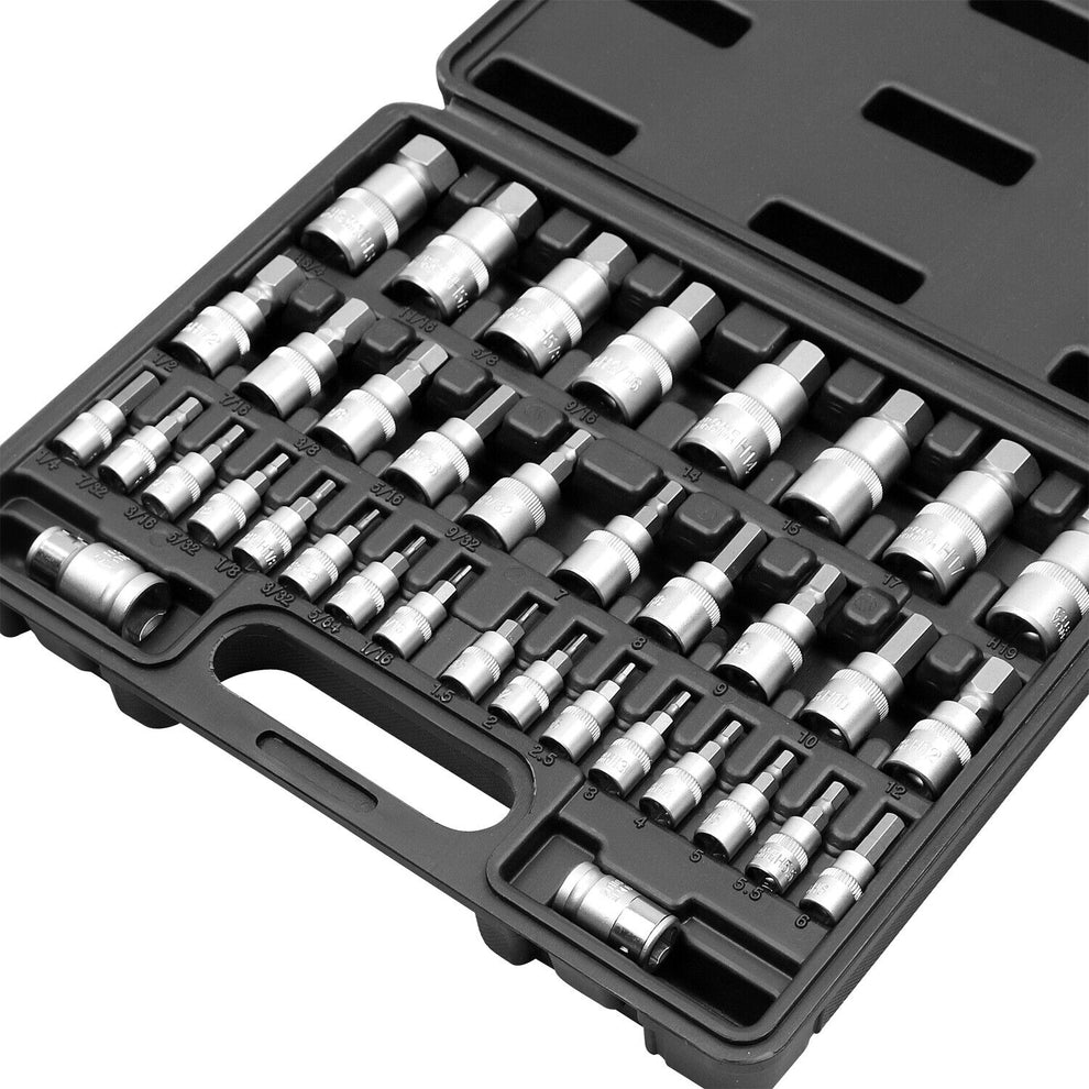 36Piece Hex Bit Socket Set, SAE and Metric Sizes, S2 Steel Hex Bits