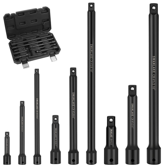 9Pcs Extension Bar Set 1/4" 3/8" 1/2" Black Drive Socket Auto Repairing