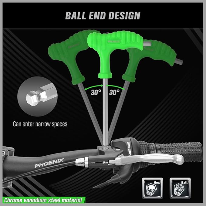 18-Piece T-Handle Allen Key Set, Inch/Metric Long Arm Ball End Hex Key Wrench Set, MM(1.5mm-10mm) SAE(1/16"-3/8")