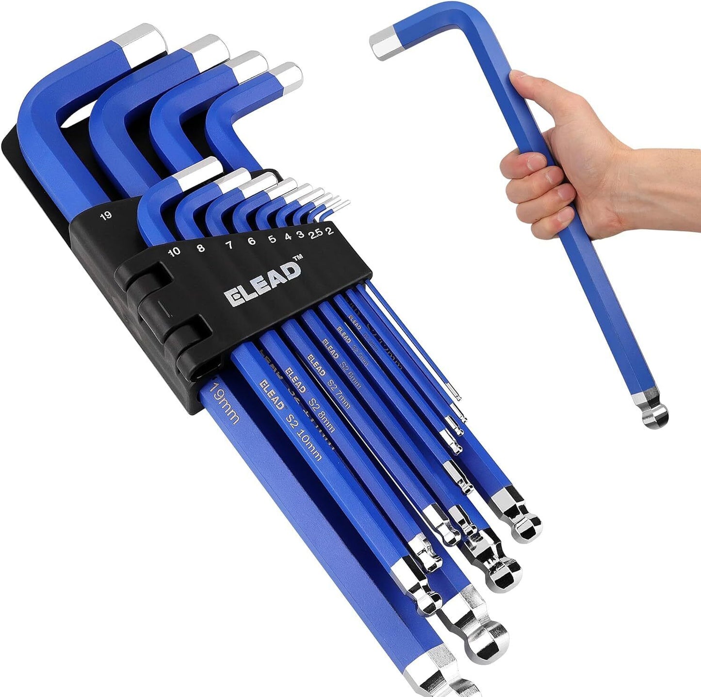 ELEAD 13Pc Extra Large Hex Key Set Long Allen Key Wrench Ball End Metric 2-19mm