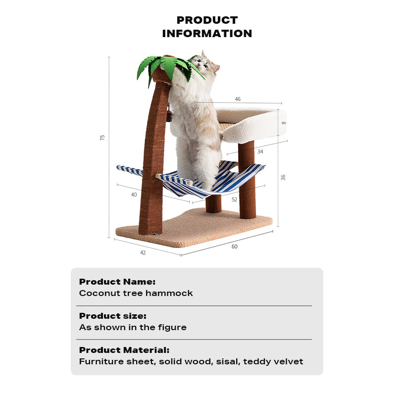 Wood coconut tree hammock cat bed dog bed cat scratching post toy pet nest