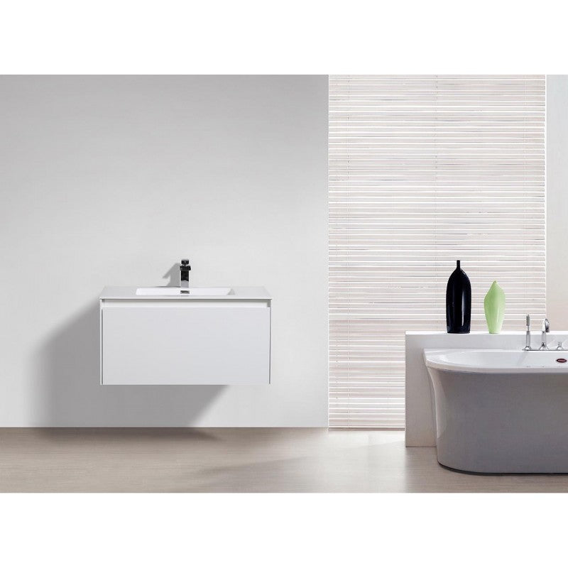 Prado wall hung bathroom vanity 900mm Gloss White