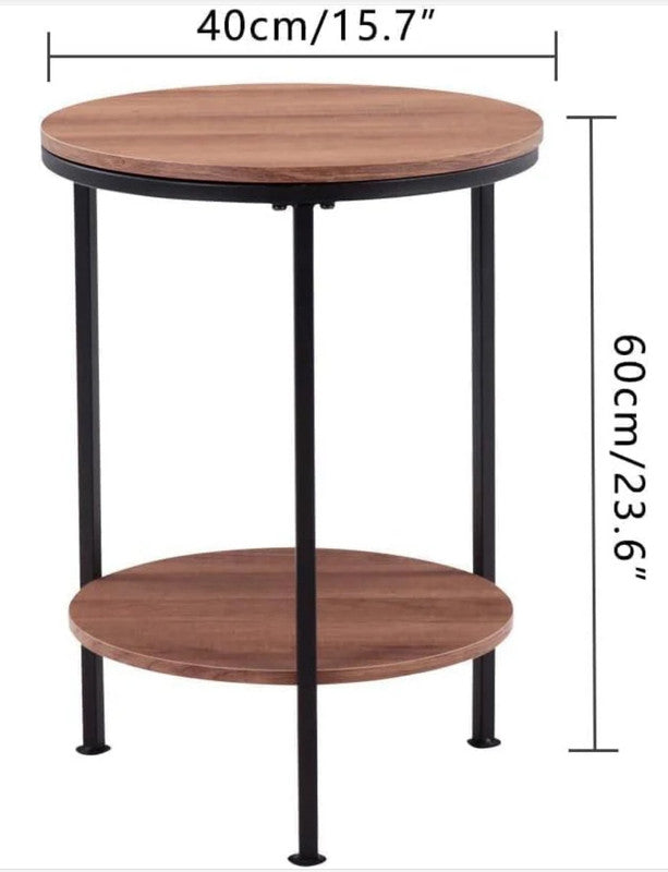 Wooden 2-Tier Side Table/Small Bedside Table/Round Sofa End Table for Living Room, Bedroom