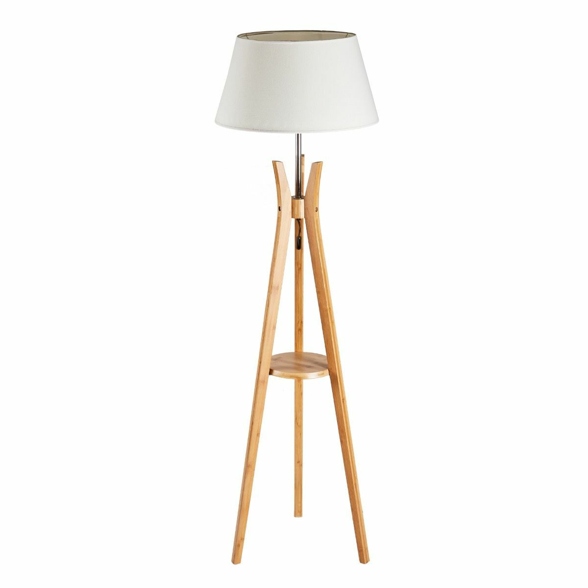 LARGE BAMBOO TRIPOD FLOOR LAMP Shade Modern Light Vintage Wooden Scandi