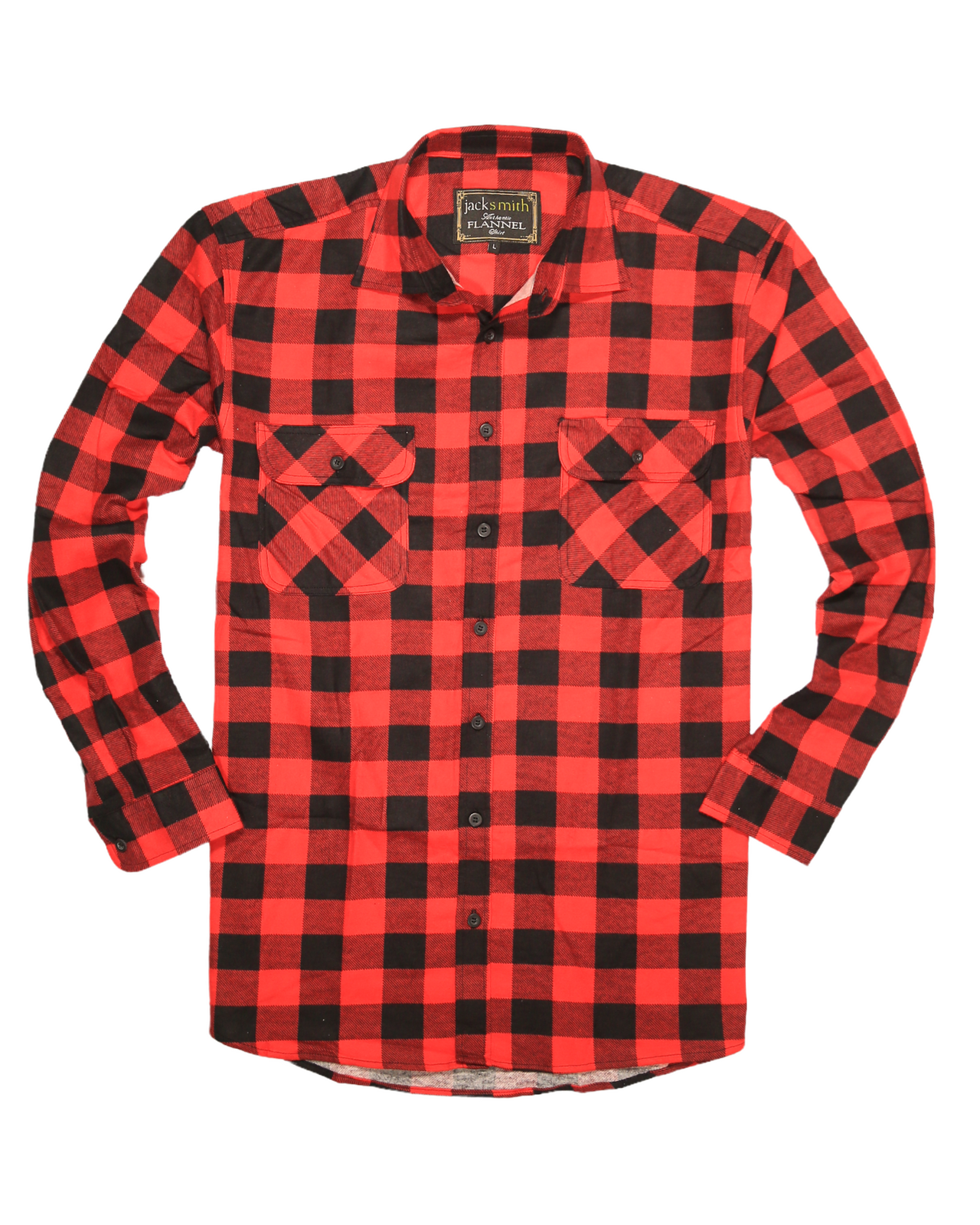 Mens 100% Cotton Flannelette Shirt Long Sleeve Check Authentic Flannel - Red/Black - L