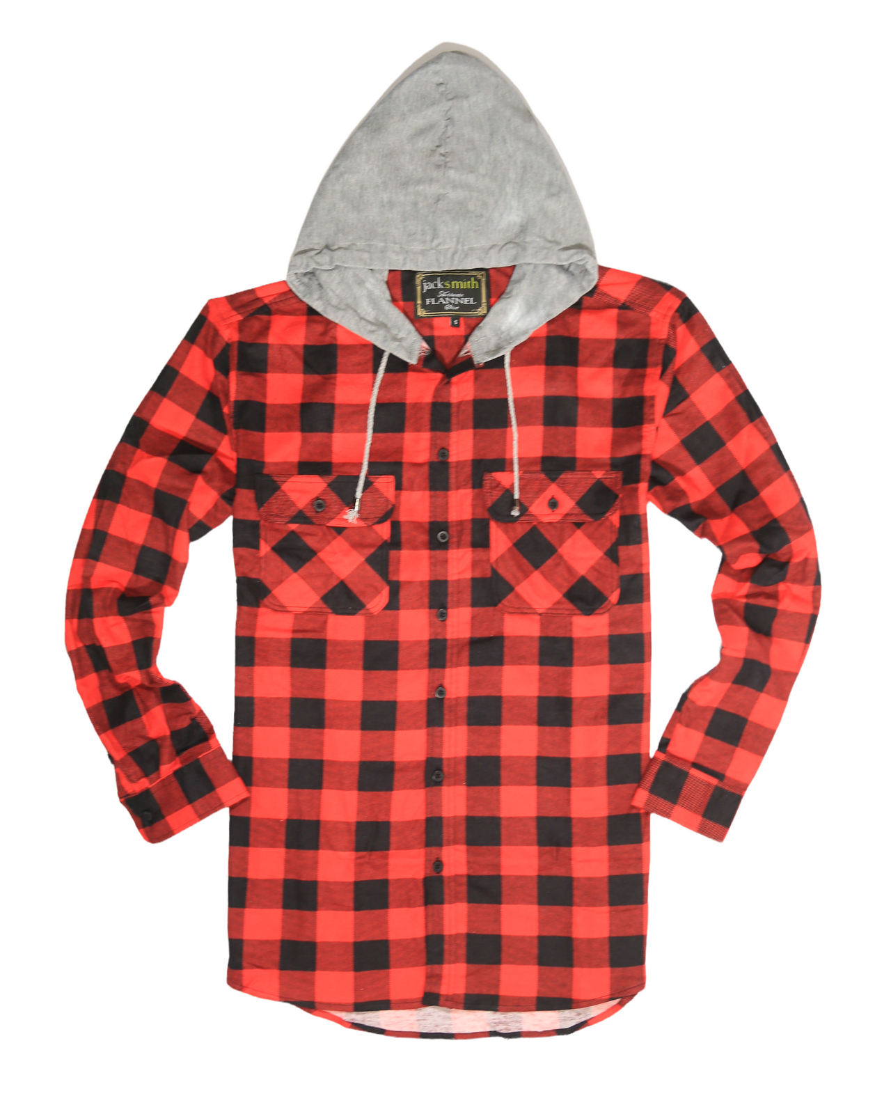 Mens Cotton Flannelette Shirt w Jersey Hood Long Sleeve Flannel - Red/Black - XL