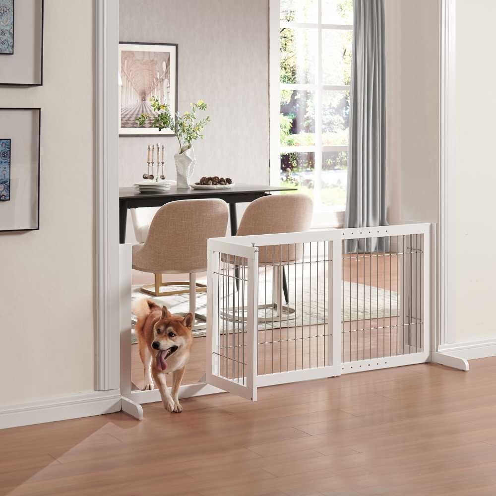 Freestanding Retractable Dog Barrier with Gate Large