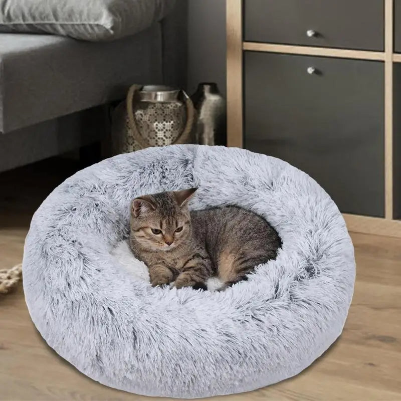 Medium-50cm peach PawfectFriend Dog Pet Cat Bed Plush Beds Large Donut Comfy Cushion Puppy Mat