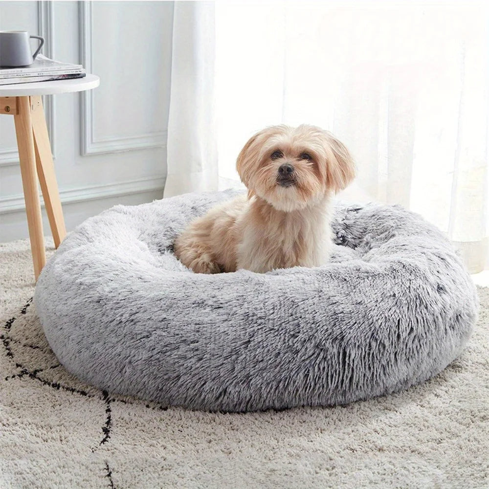 Large-60cm peach PawfectFriend Dog Pet Cat Bed Plush Beds Large Donut Comfy Cushion Puppy Mat