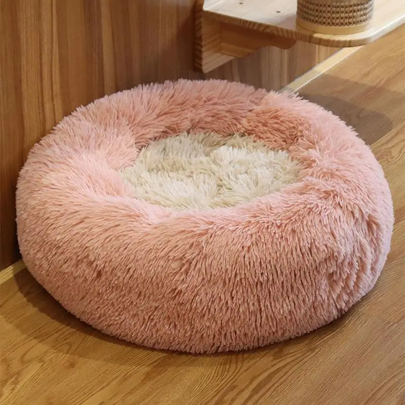 Large-60cm peach PawfectFriend Dog Pet Cat Bed Plush Beds Large Donut Comfy Cushion Puppy Mat