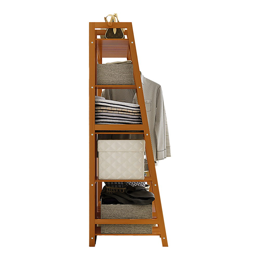 Portable Clothes Rack Coat Garment Stand Bamboo Rail Hanger Airer Closet