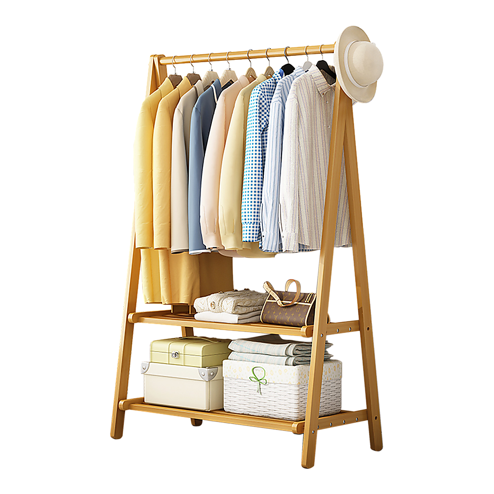 Portable Clothes Rack Coat Garment Stand Bamboo Rail Hanger Airer Closet