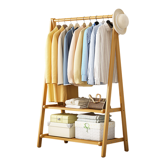 Portable Clothes Rack Coat Garment Stand Bamboo Rail Hanger Airer Closet