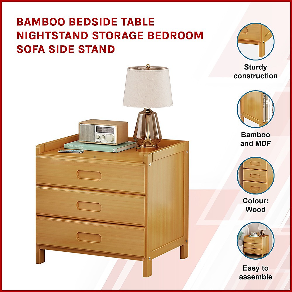 Bamboo Bedside Table Nightstand Storage for Bedroom Sofa Side Stand