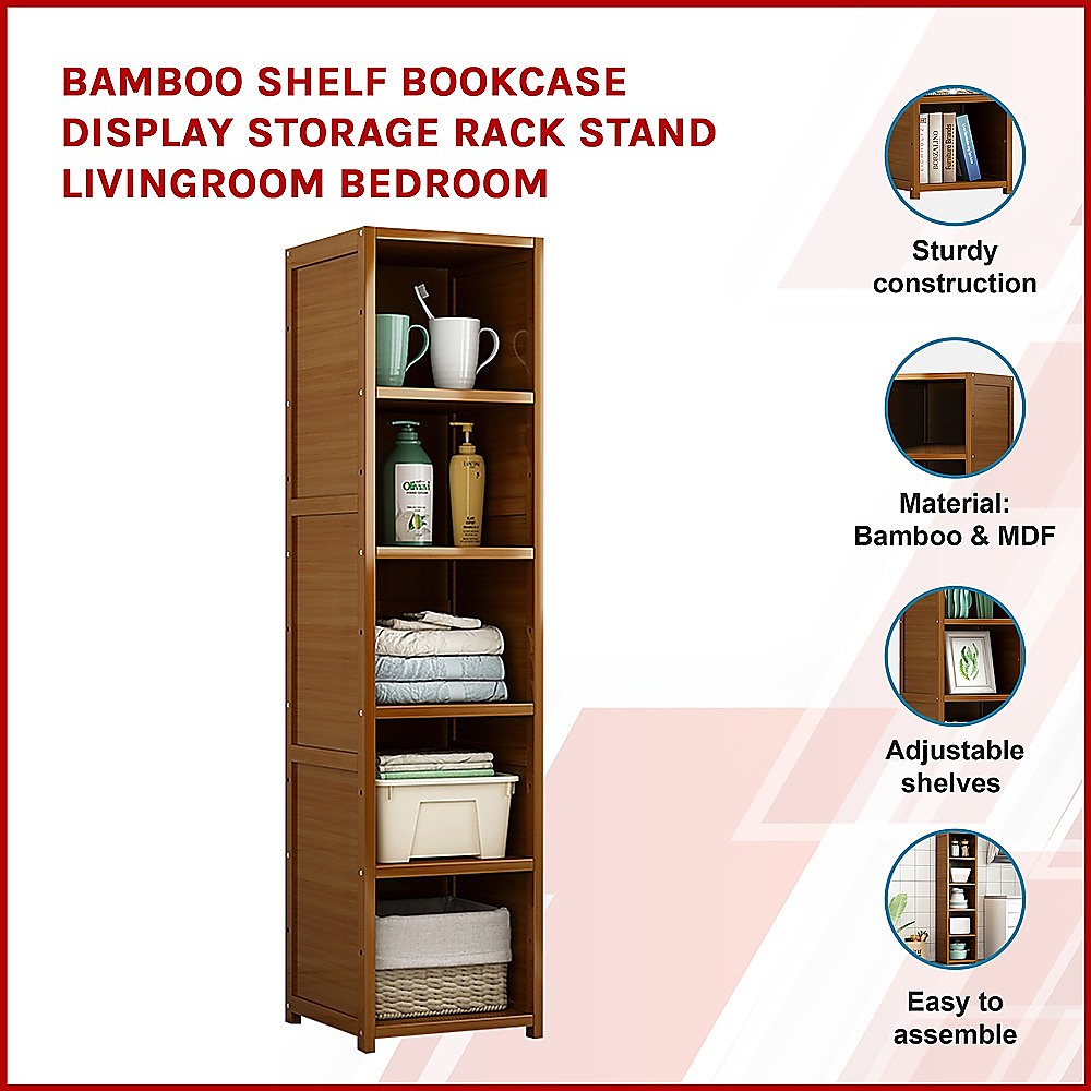 Bamboo Shelf Bookcase Display Storage Rack Stand Livingroom Bedroom