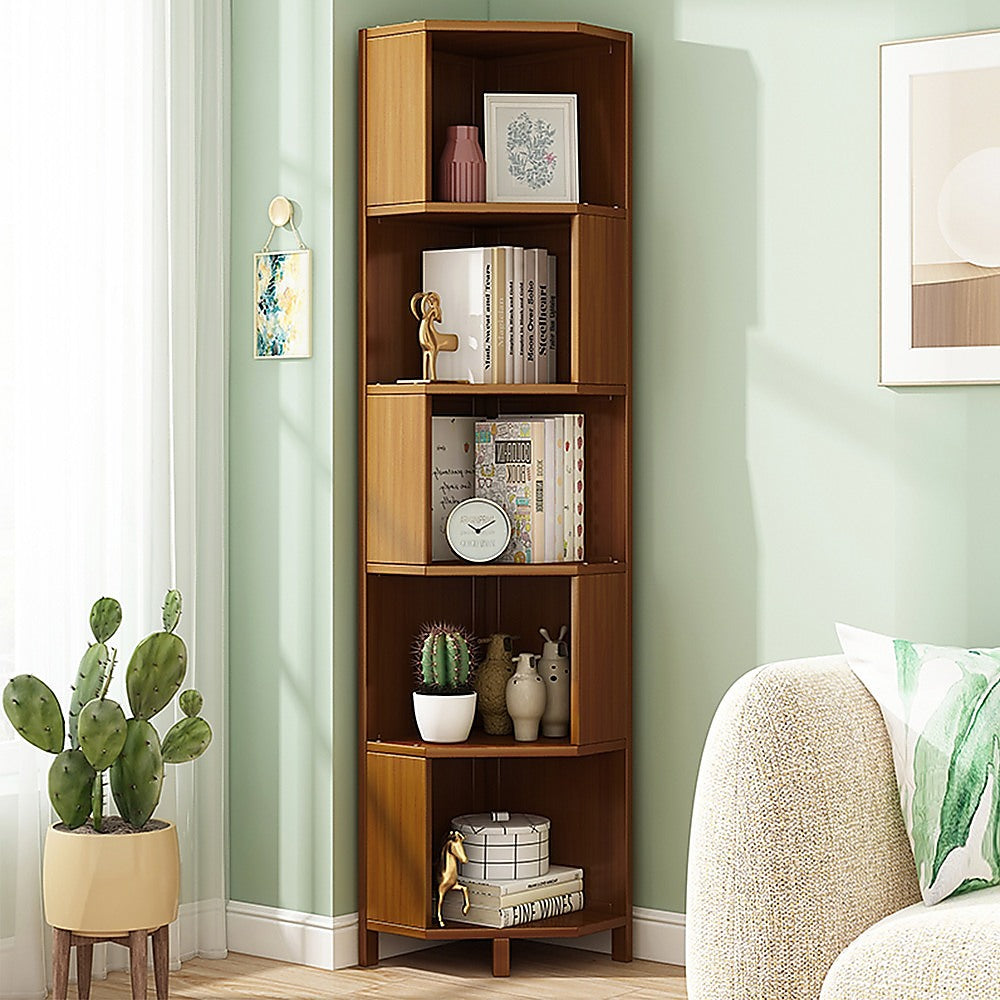 5-Shelf Corner Bookcase Industrial Bookshelf Display Storage Stand