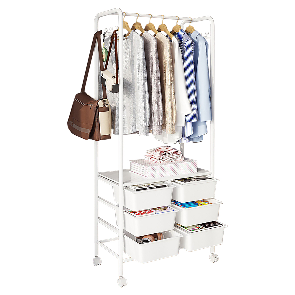 Metal Open Wardrobe Modern Storage Cabinet Tall Clothes Drawers Hanger Coat Rack