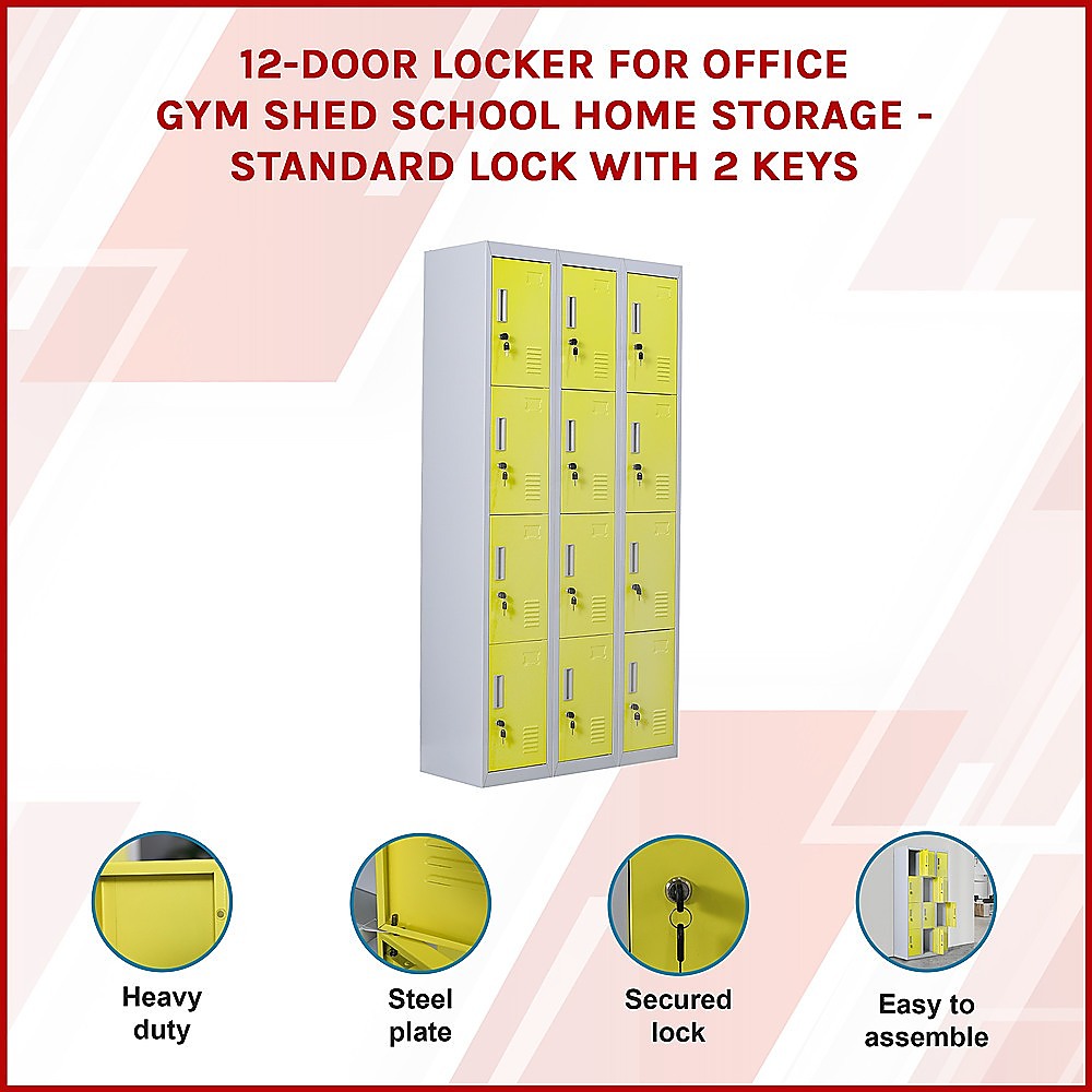 12-Door Locker for Office Gym Shed School Home Storage - Standard Lock with 2 Keys