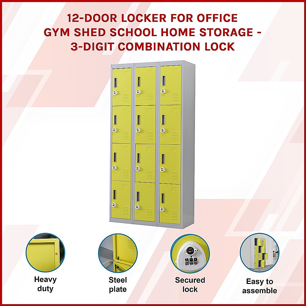 12-Door Locker for Office Gym Shed School Home Storage - 3-Digit Combination Lock