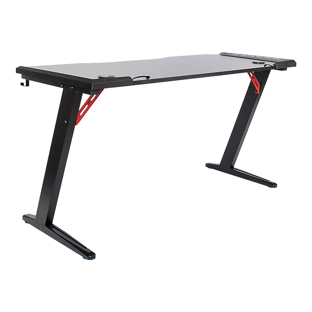 LED Gaming Desk Computer Table with Cup Holder Headphone Hook Cable Hole