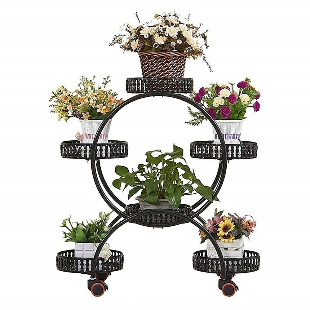 4 Layer 6 Pots Flower Holder Plant Stand Shelf 4-Wheel Free Moving Rack