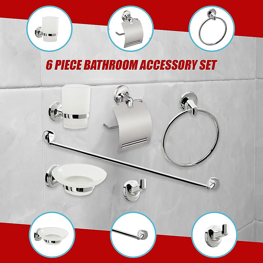 Bathroom Accessories Set 6 Piece Pack Chrome Wall Mounted Easy Fittings