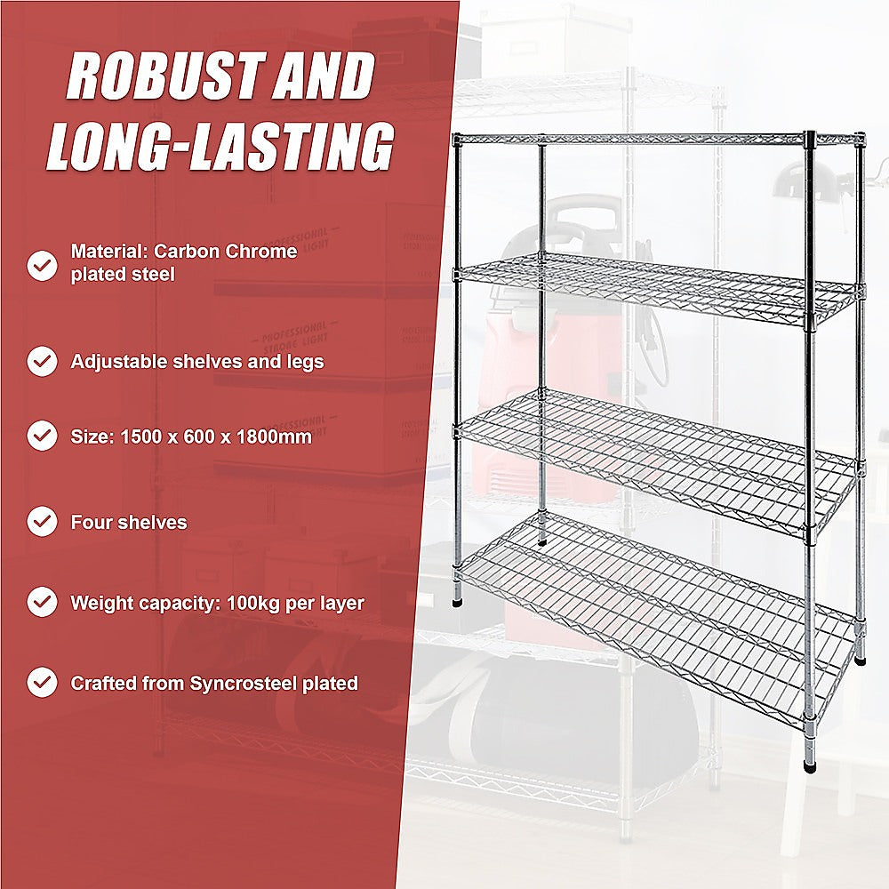 Modular Wire Storage Shelf 1500 x 600 x 1800mm Steel Shelving