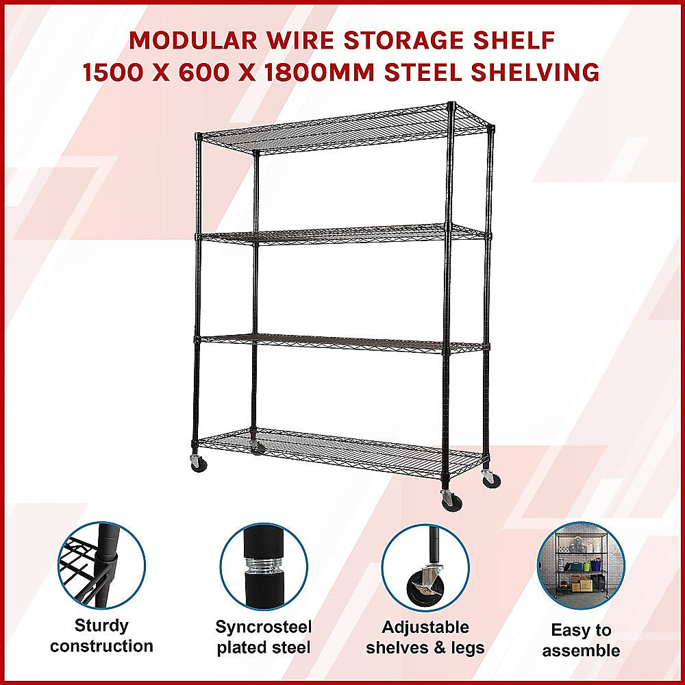 Modular Wire Storage Shelf 1500 x 600 x 1800mm Steel Shelving