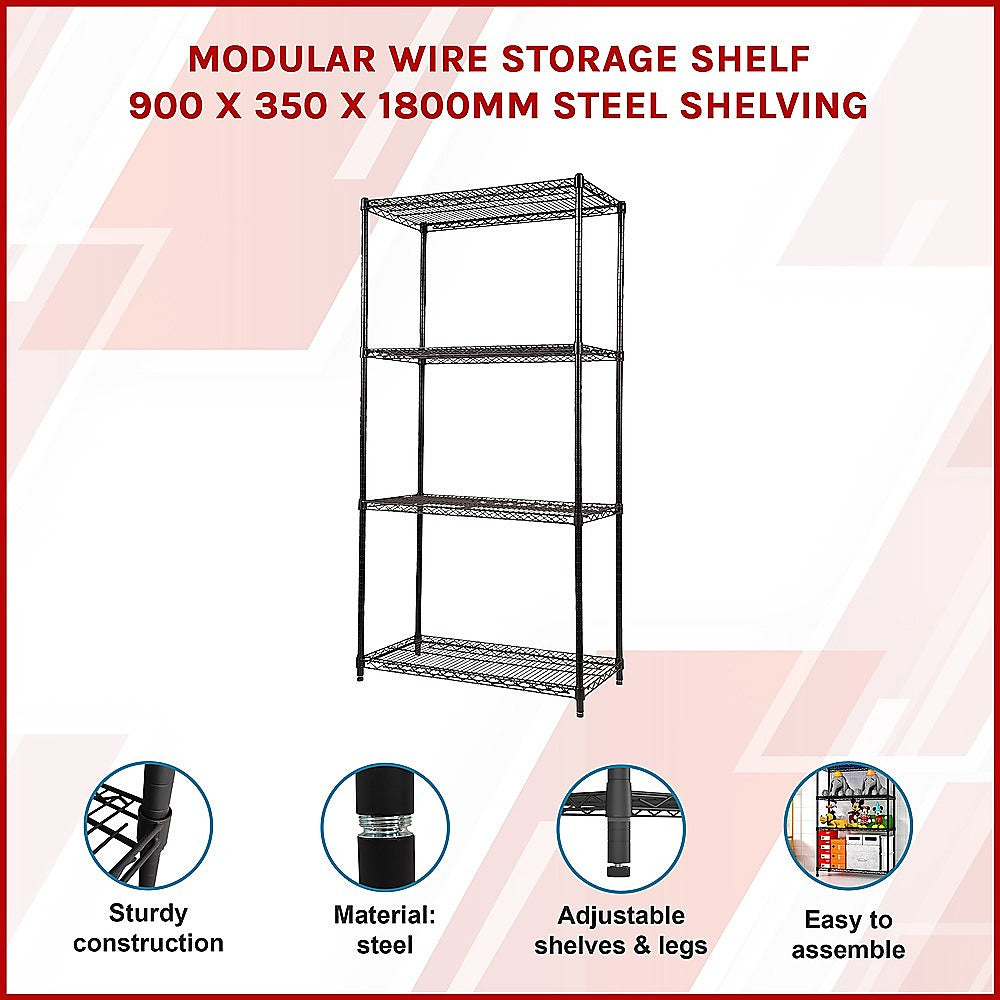 Modular Wire Storage Shelf 900 x 350 x 1800mm Steel Shelving