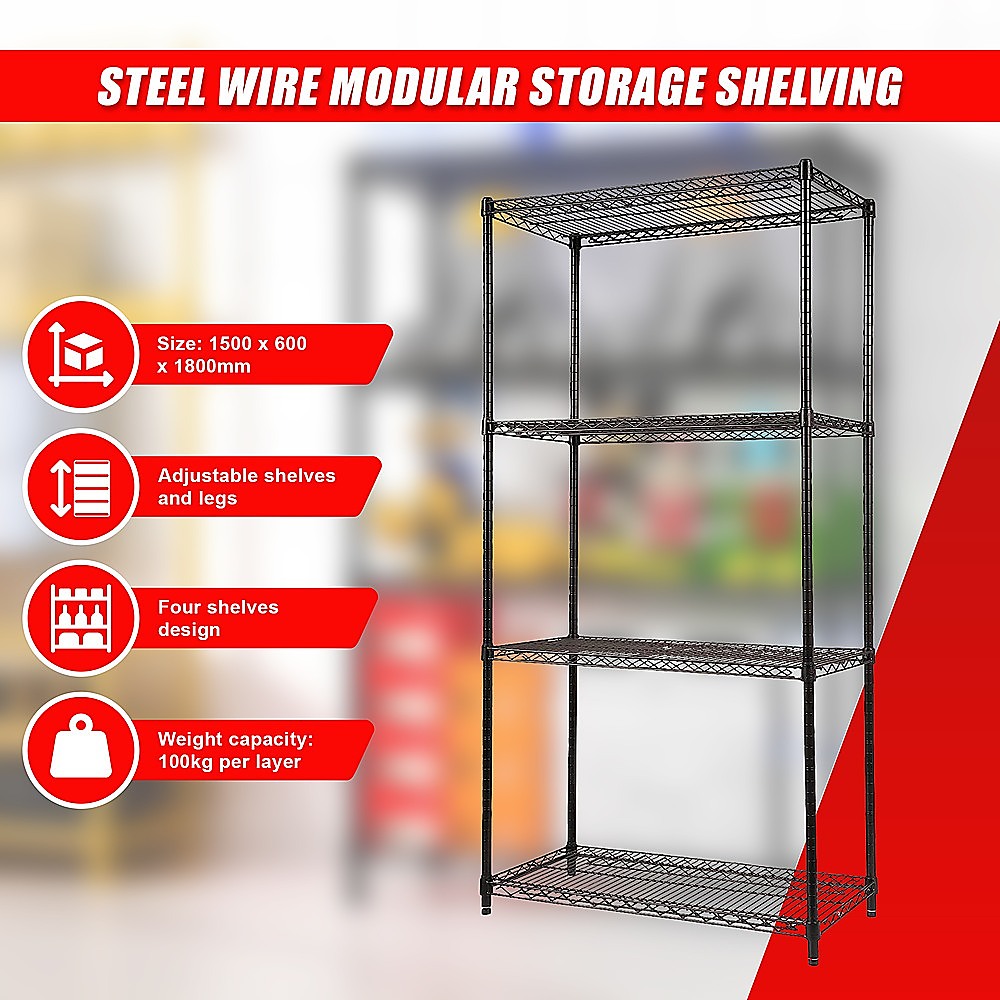 Modular Wire Storage Shelf 900 x 350 x 1800mm Steel Shelving