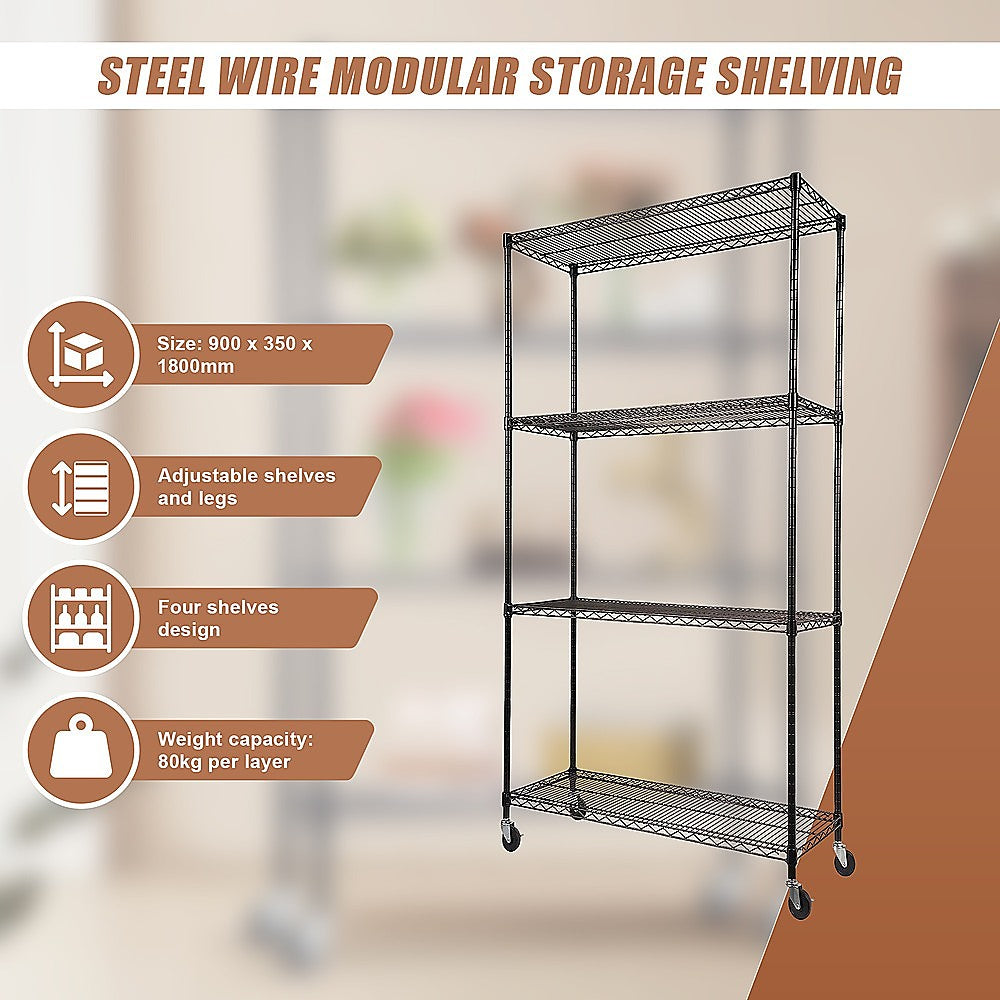 Modular Wire Storage Shelf 900 x 350 x 1800mm Steel Shelving