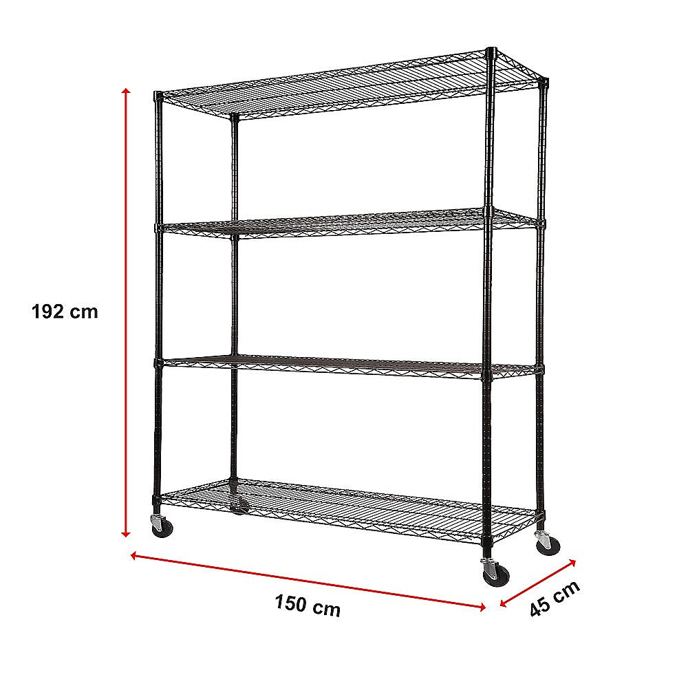 Modular Wire Storage Shelf 1500 x 450 x 1920mm Steel Shelving with Wheels