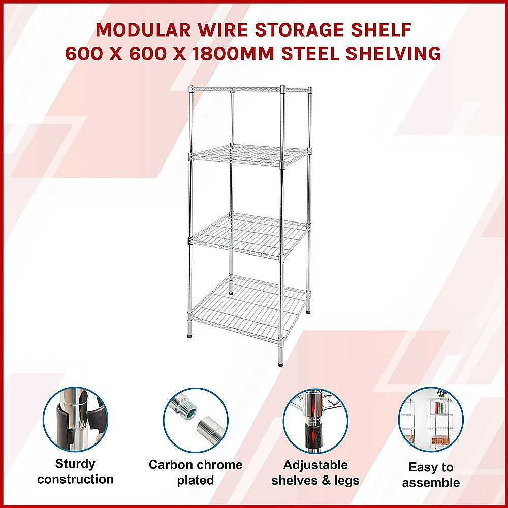 Modular Wire Storage Shelf 600 x 600 x 1800mm Steel Shelving