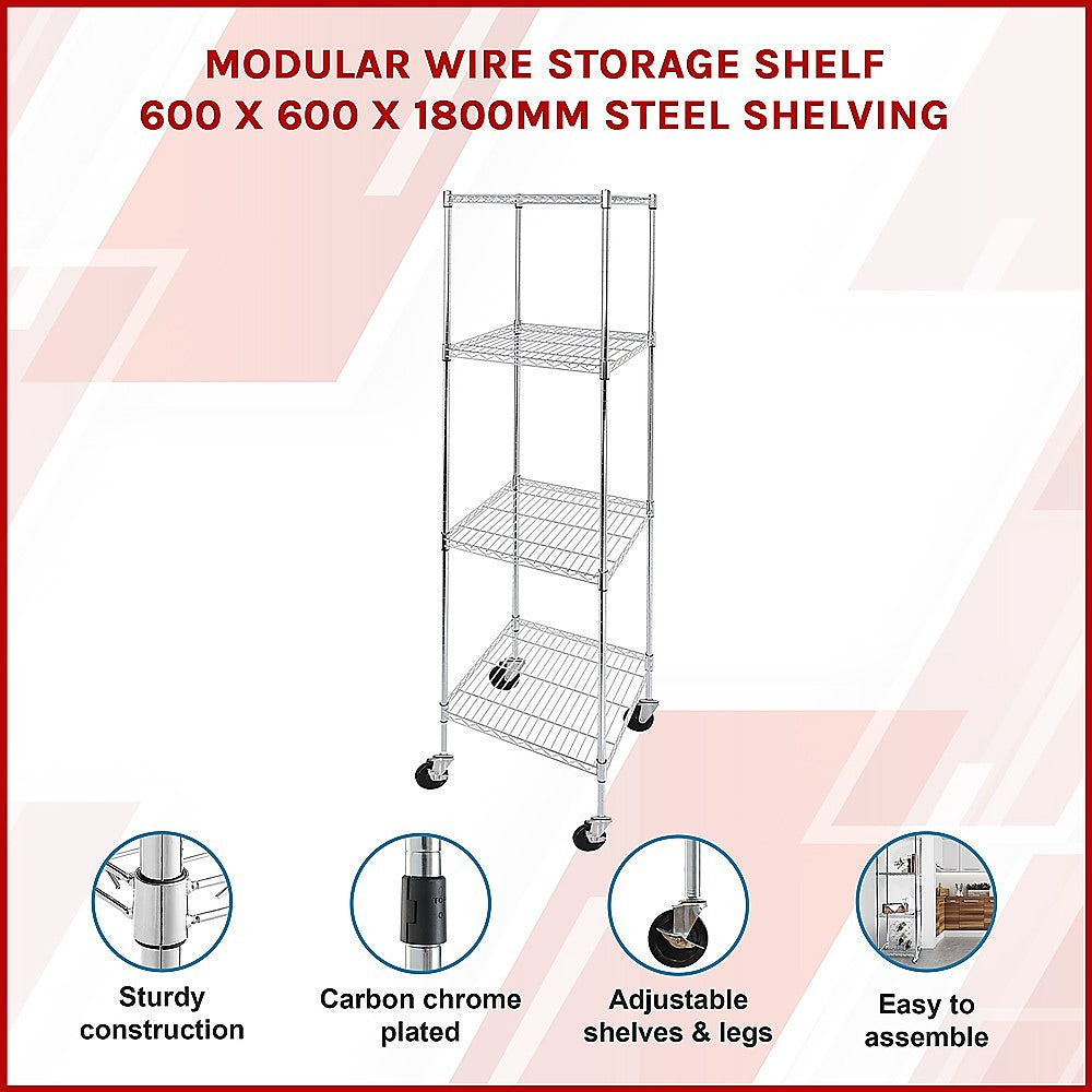 Modular Wire Storage Shelf 600 x 600 x 1800mm Steel Shelving