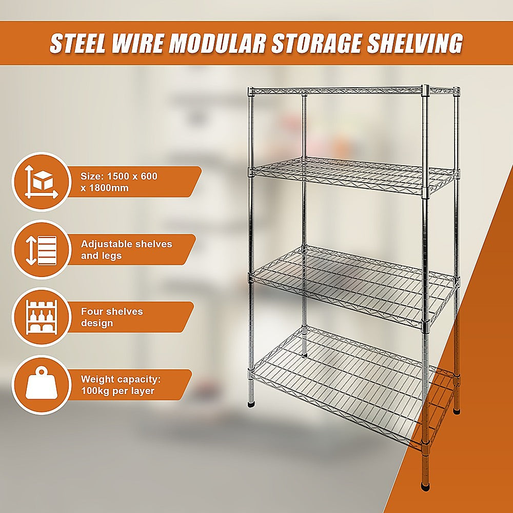 Modular Wire Storage Shelf 1200 x 600 x 1800mm Steel Shelving